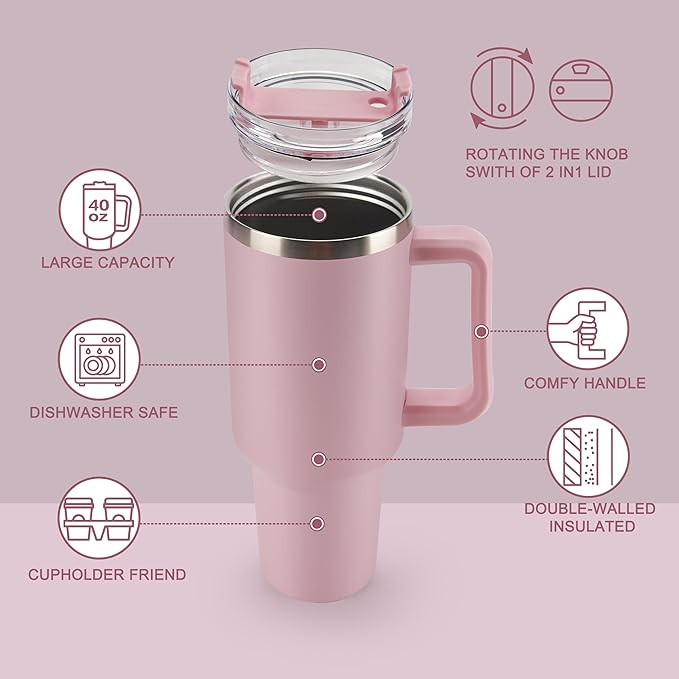 Plain Color Tumbler with Straw - 40 oz